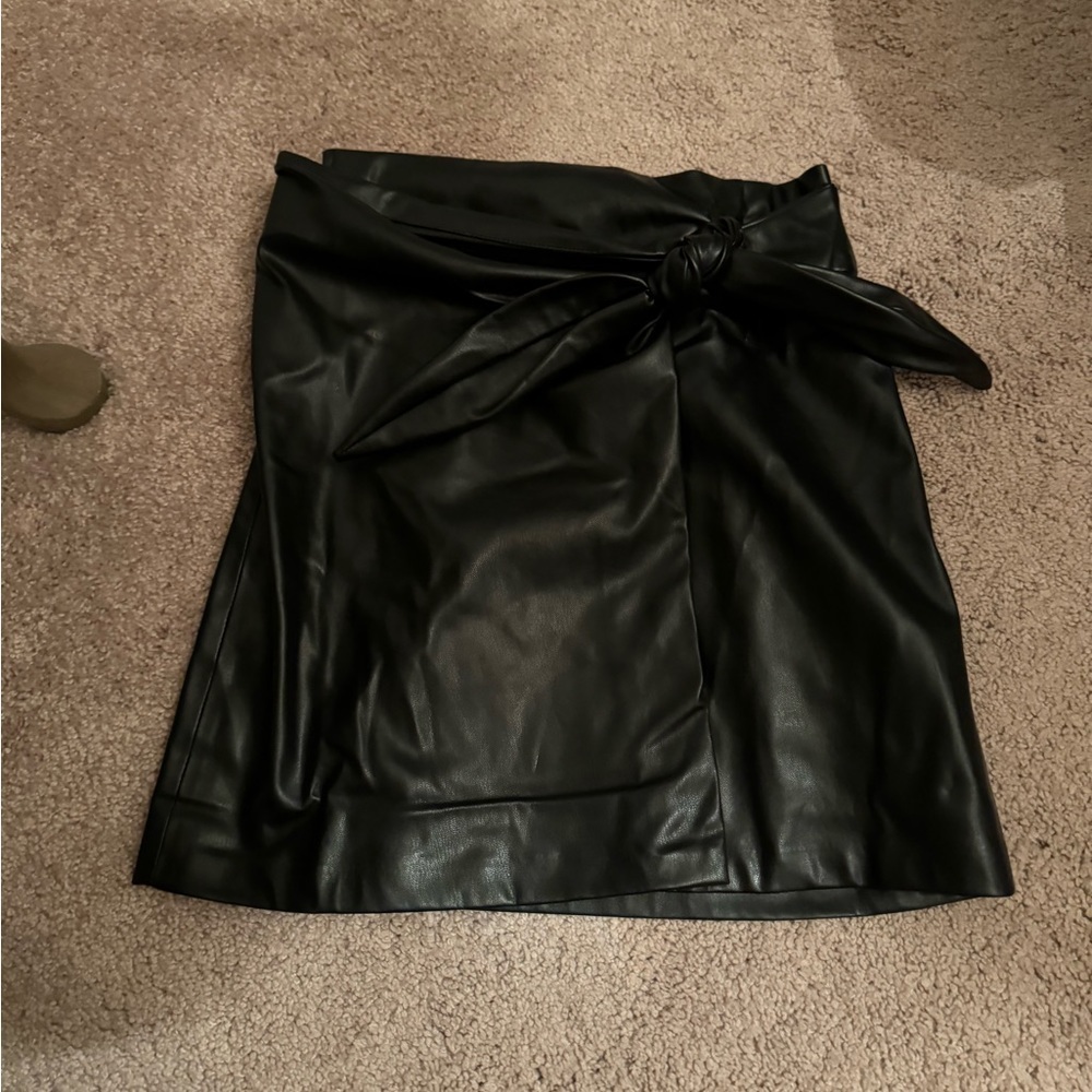 Jason Wu- Black Leather Wrap Tie Mini Skirt - Picture 2 of 9